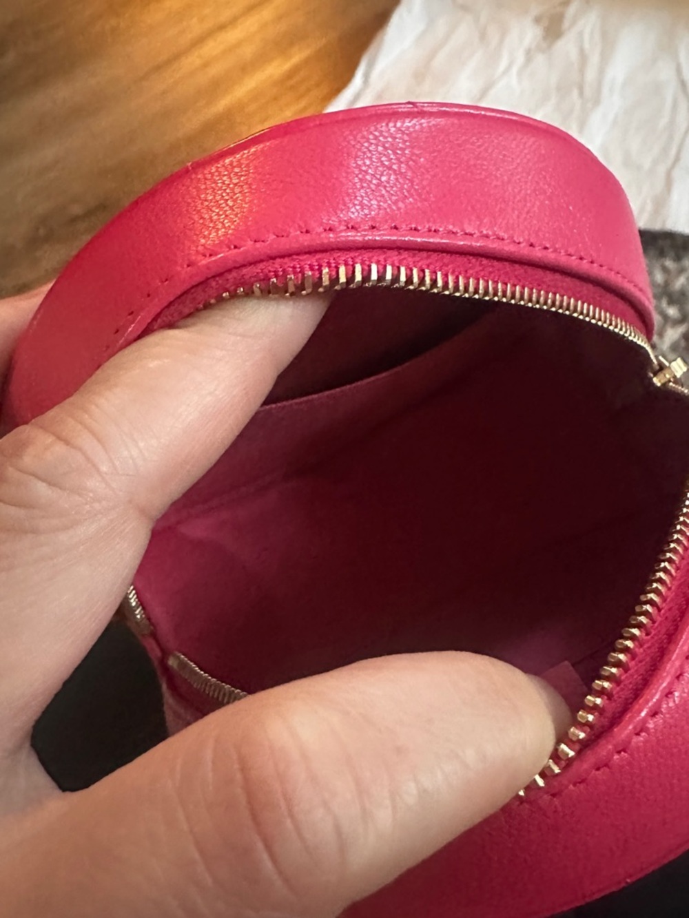 CHANEL Hot Pink Quilted Round Mini Crossbody with Gold Chain - Picture 11 of 16